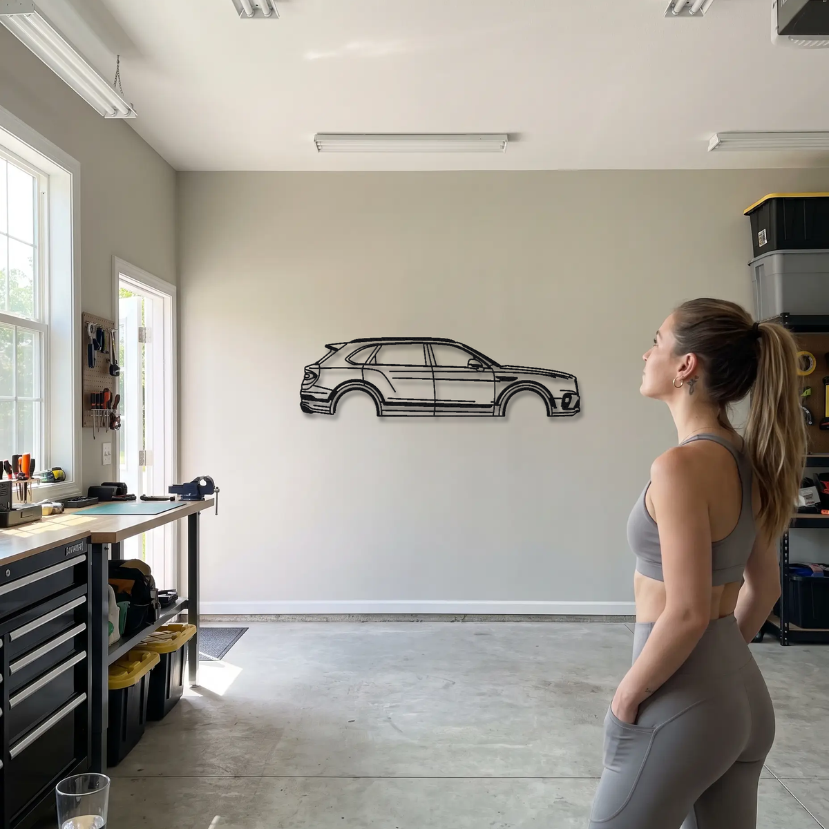 2020- Bentley Bentayga Speed metal wall art shown to scale beside a person