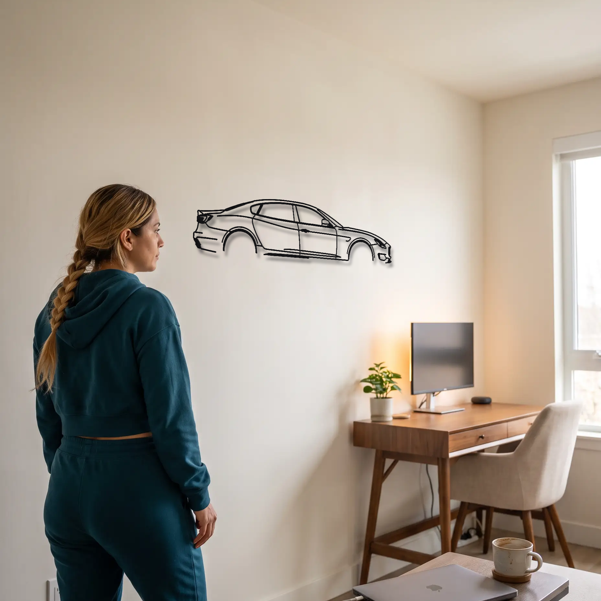 2013-23 Maserati Quattroporte GTS M156 metal wall art shown to scale beside a person
