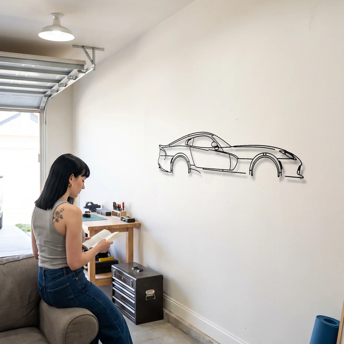 Dodge Viper Gen 5 metal wall art shown to scale beside a person