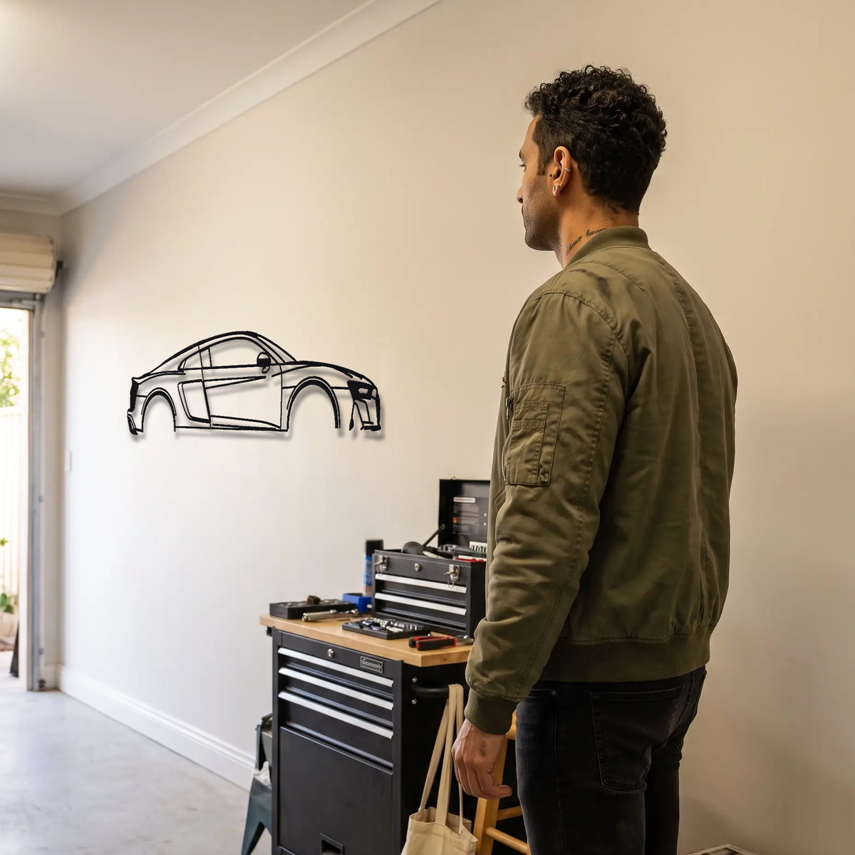 2023 Audi R8 GT RWD Gen 2 Type 4S metal wall art shown to scale beside a person