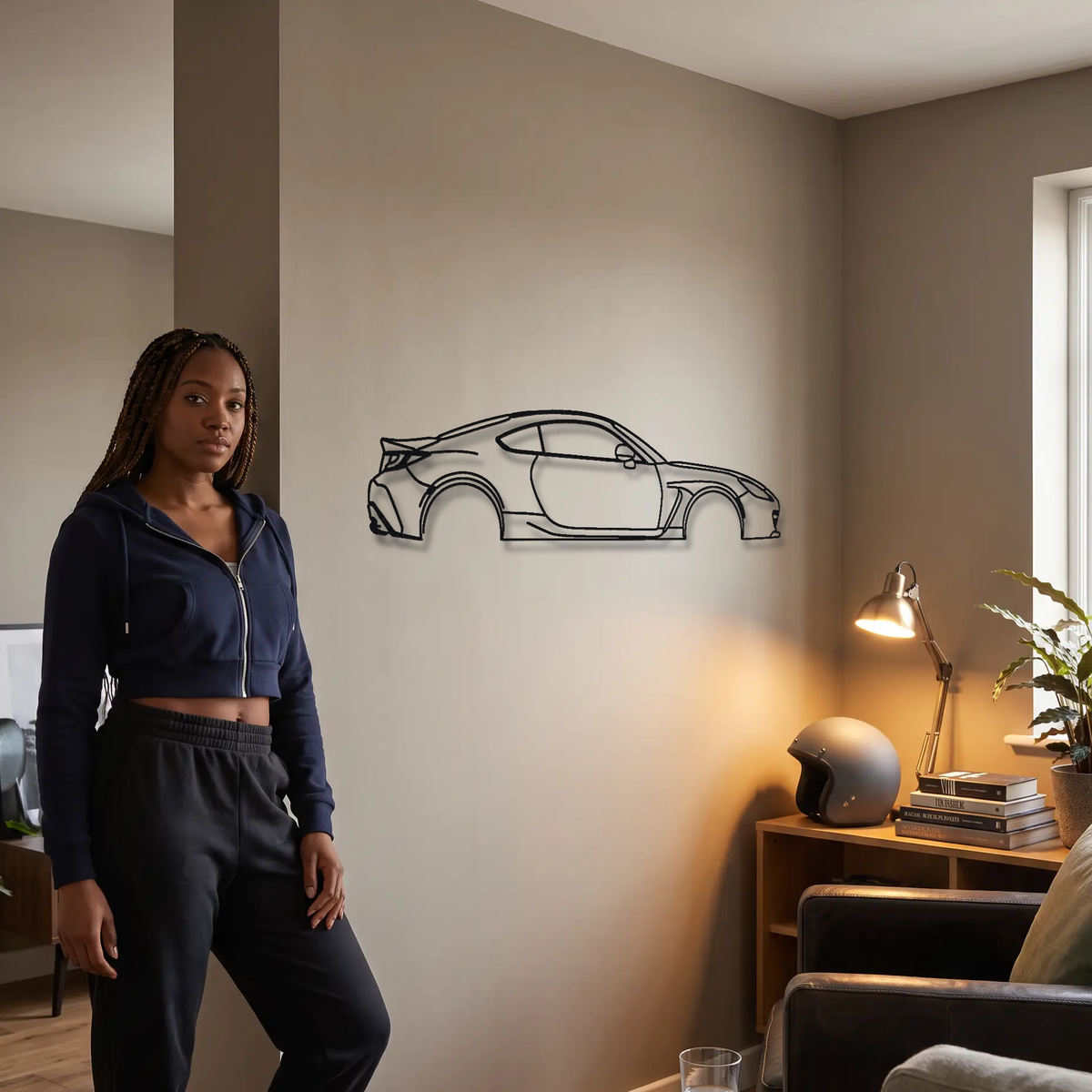 2024- Subaru BRZ tS ZD8 metal wall art shown to scale beside a person