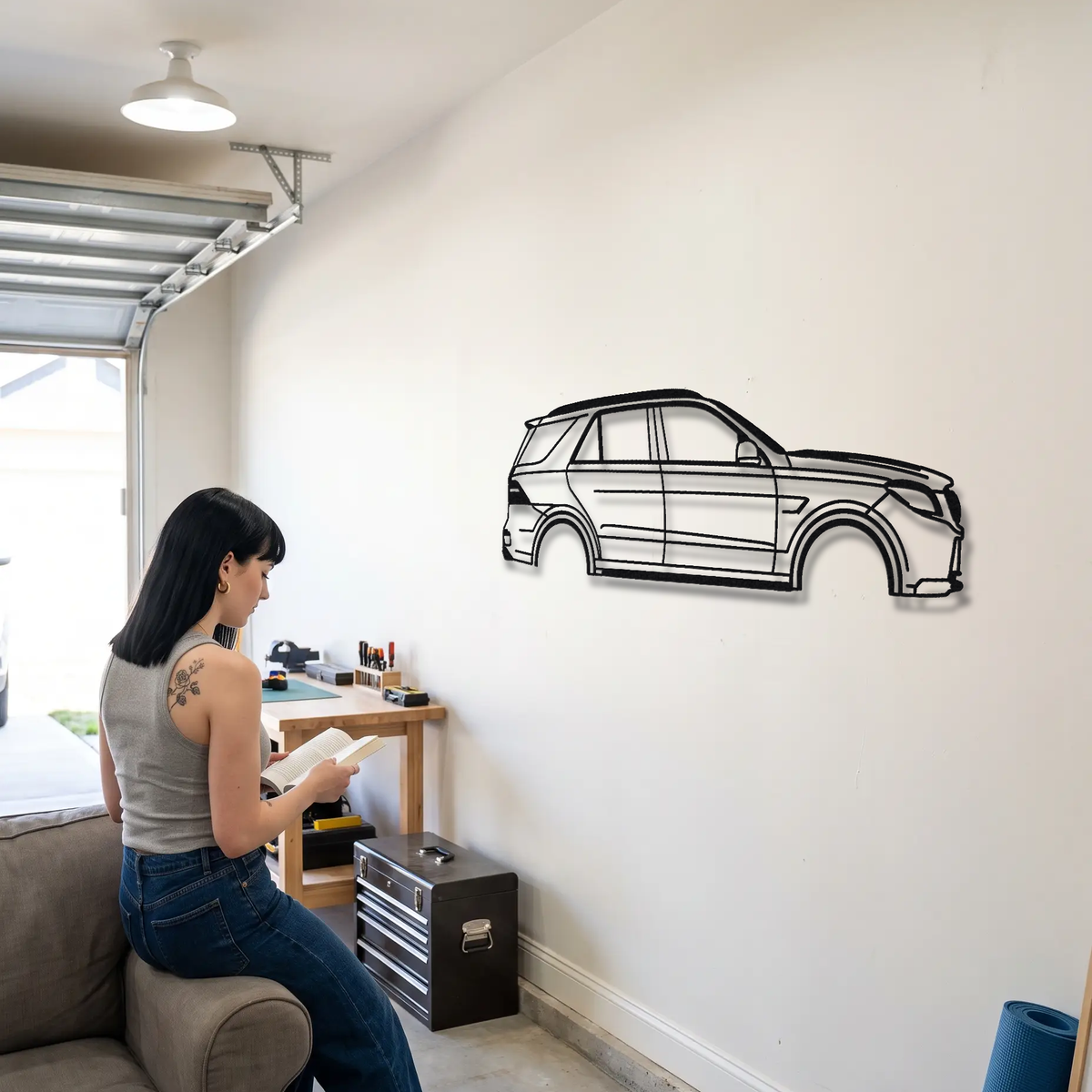 2012-15 Mercedes-AMG ML 63 AMG W166 metal wall art shown to scale beside a person