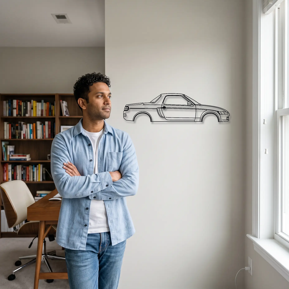 Honda Beat PP1 metal wall art shown to scale beside a person