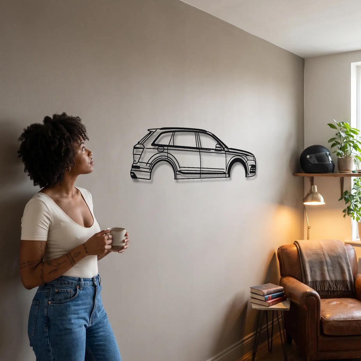 2017- Audi SQ7 / SQ8 4M metal wall art shown to scale beside a person