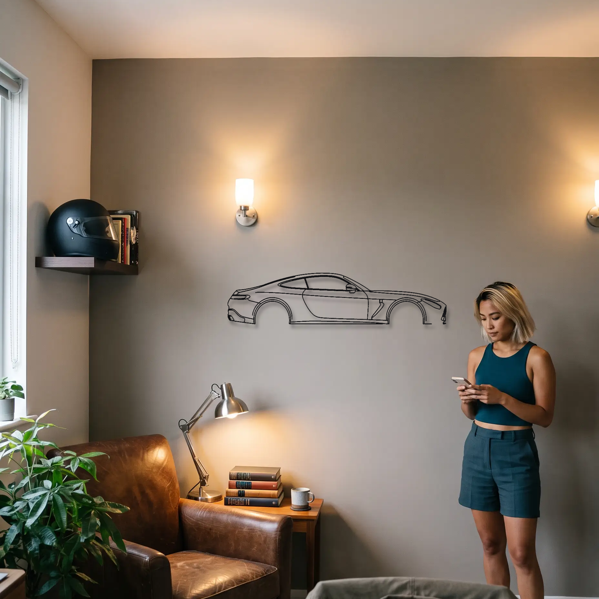 Mercedes-AMG GT 63 C192 Gen 2 metal wall art shown to scale beside a person