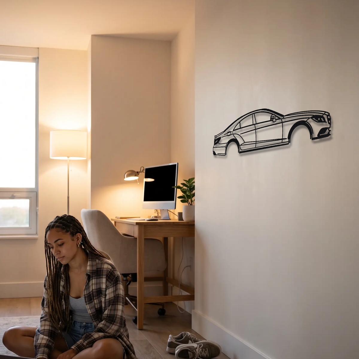 2012-18 Mercedes-AMG CLS 63 AMG S C218 metal wall art shown to scale beside a person
