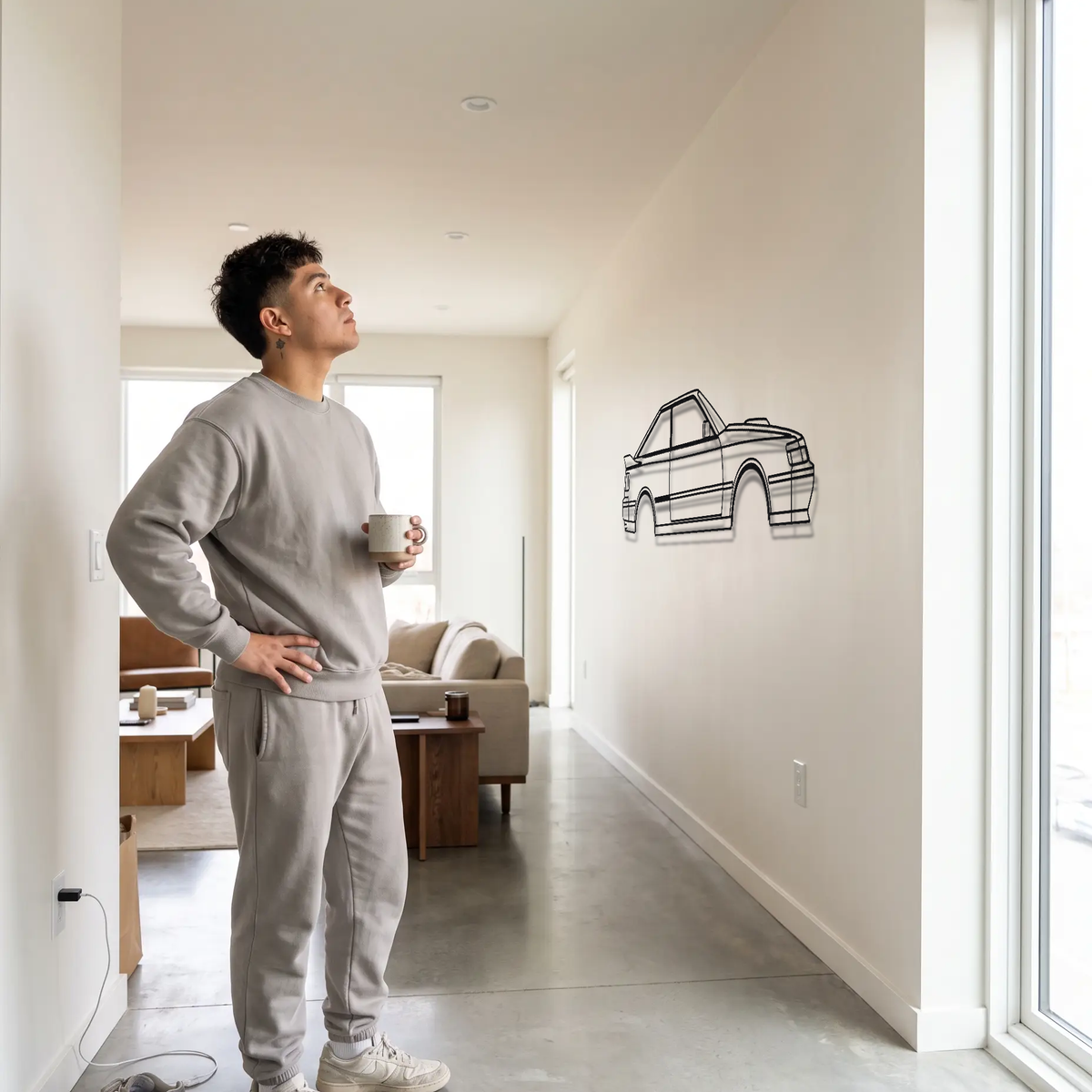 Toyota Celica GT-Four ST165 metal wall art shown to scale beside a person