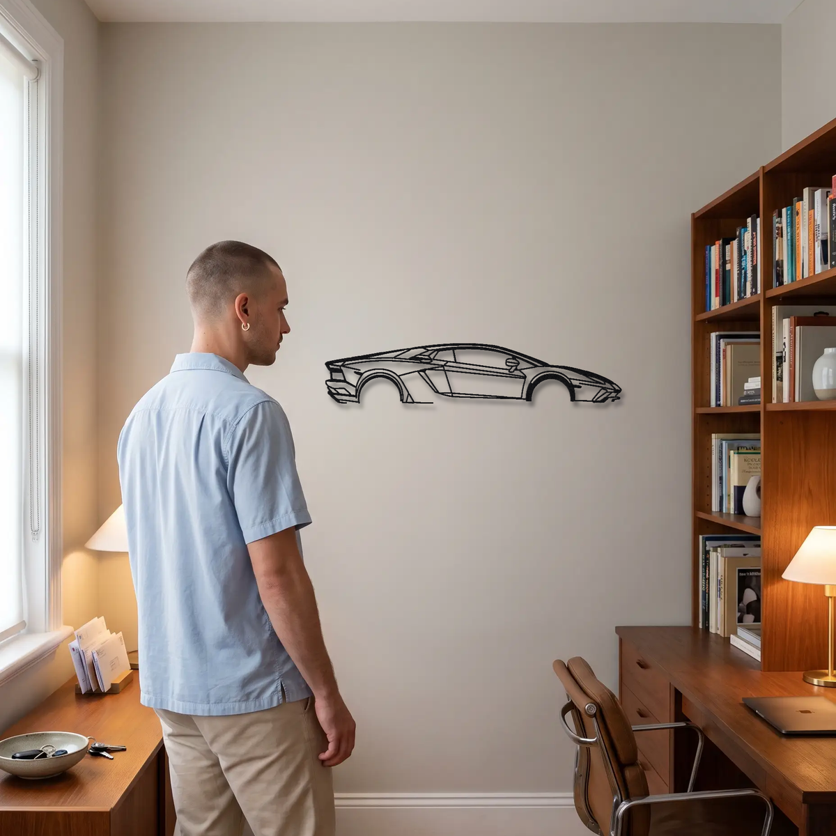 2017-19 Lamborghini Aventador S LP740-4 metal wall art shown to scale beside a person