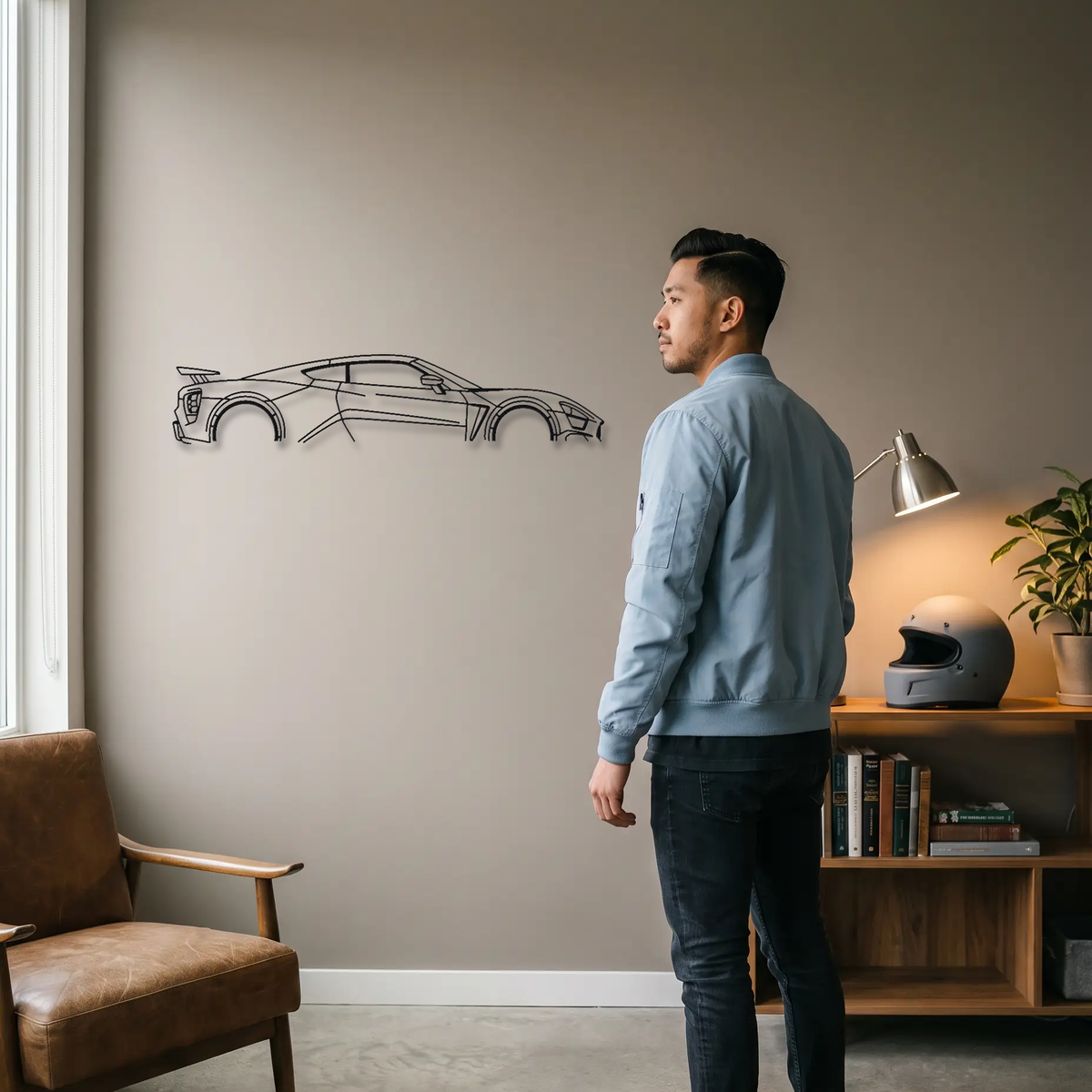 Zenvo ST1 metal wall art shown to scale beside a person