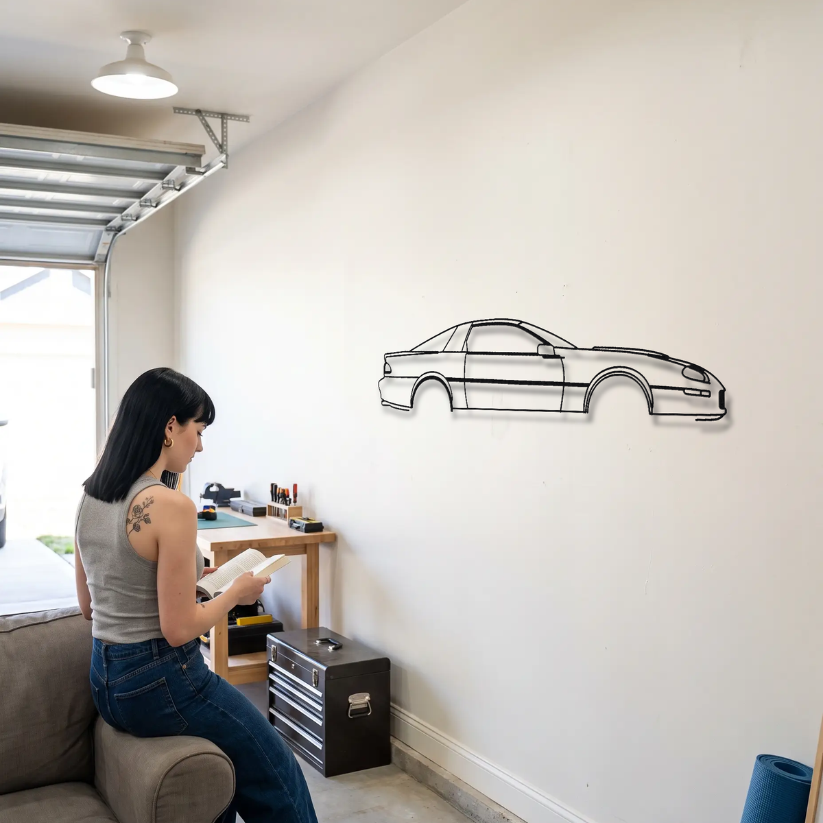 Chevrolet Camaro Z/28 / SS Gen 4 metal wall art shown to scale beside a person
