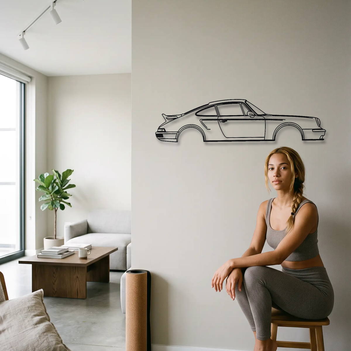Singer DLS Turbo 964 metal wall art shown to scale beside a person