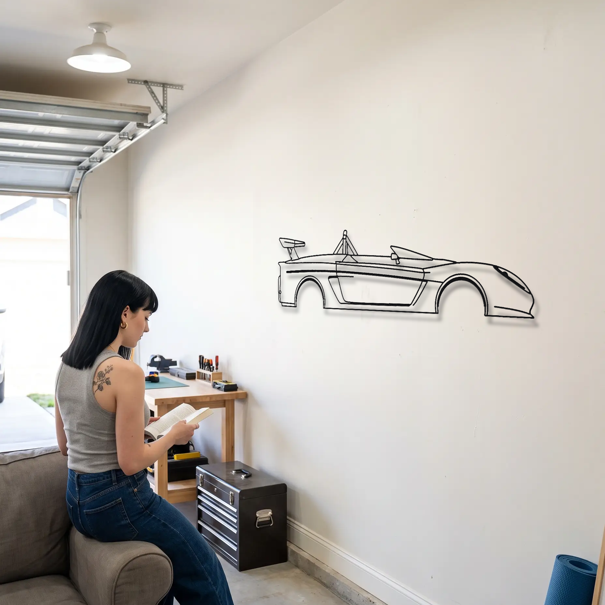 Lotus 2-Eleven metal wall art shown to scale beside a person