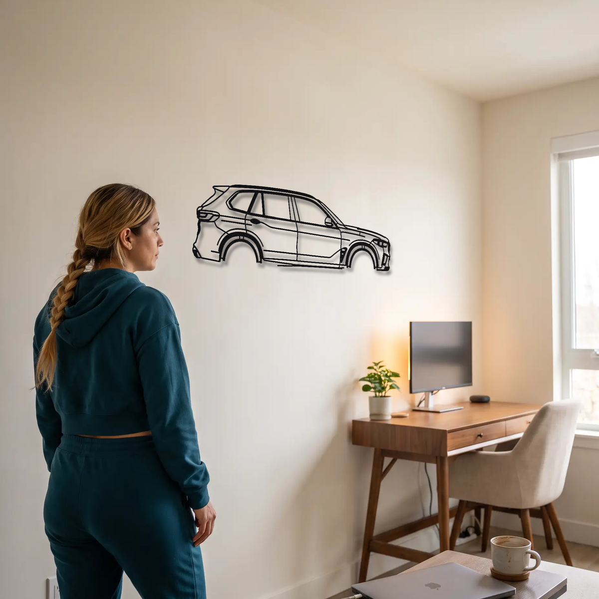 2020- BMW X5 M Competition F95 metal wall art shown to scale beside a person