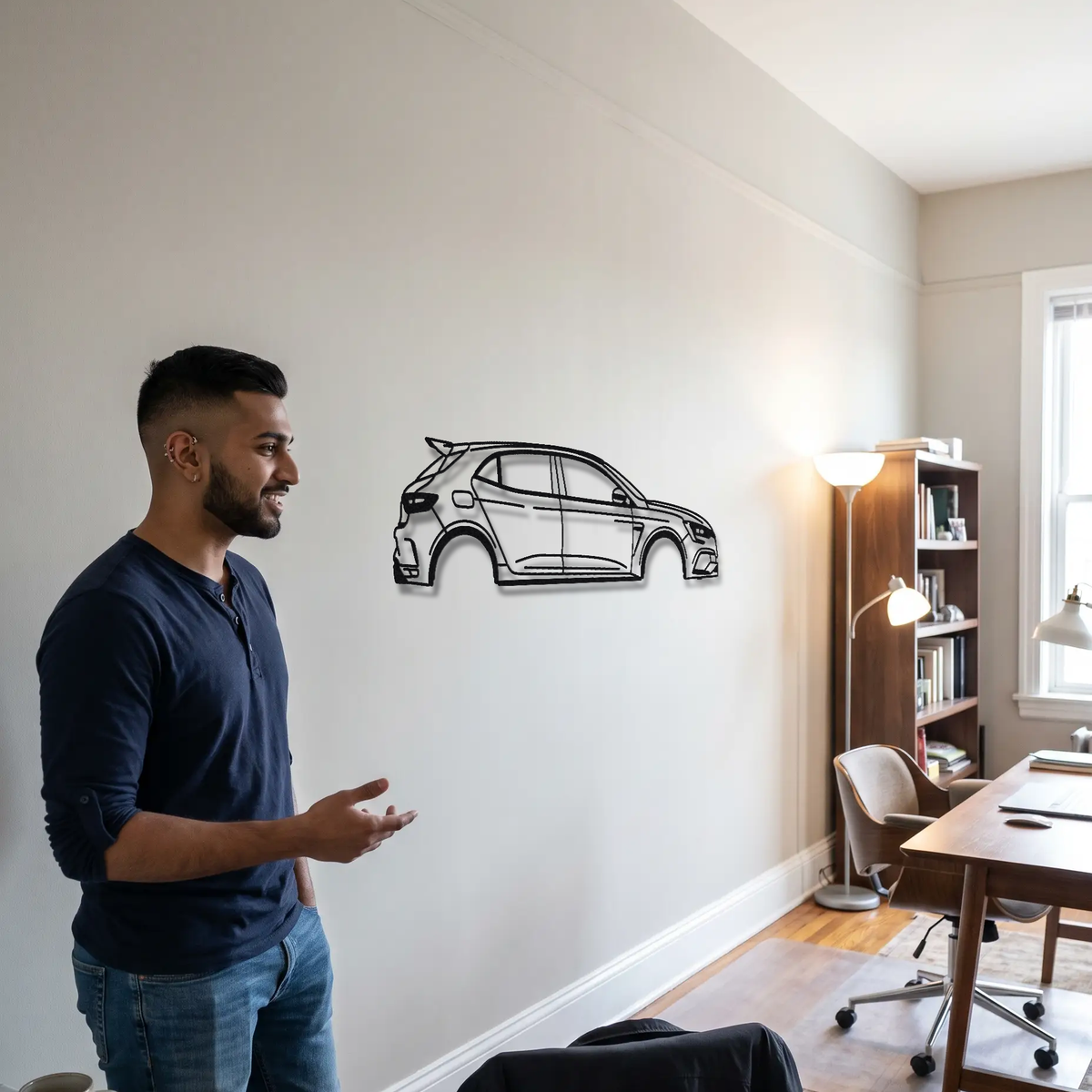 2019 Renault Megane RS Trophy-R MK4 metal wall art shown to scale beside a person