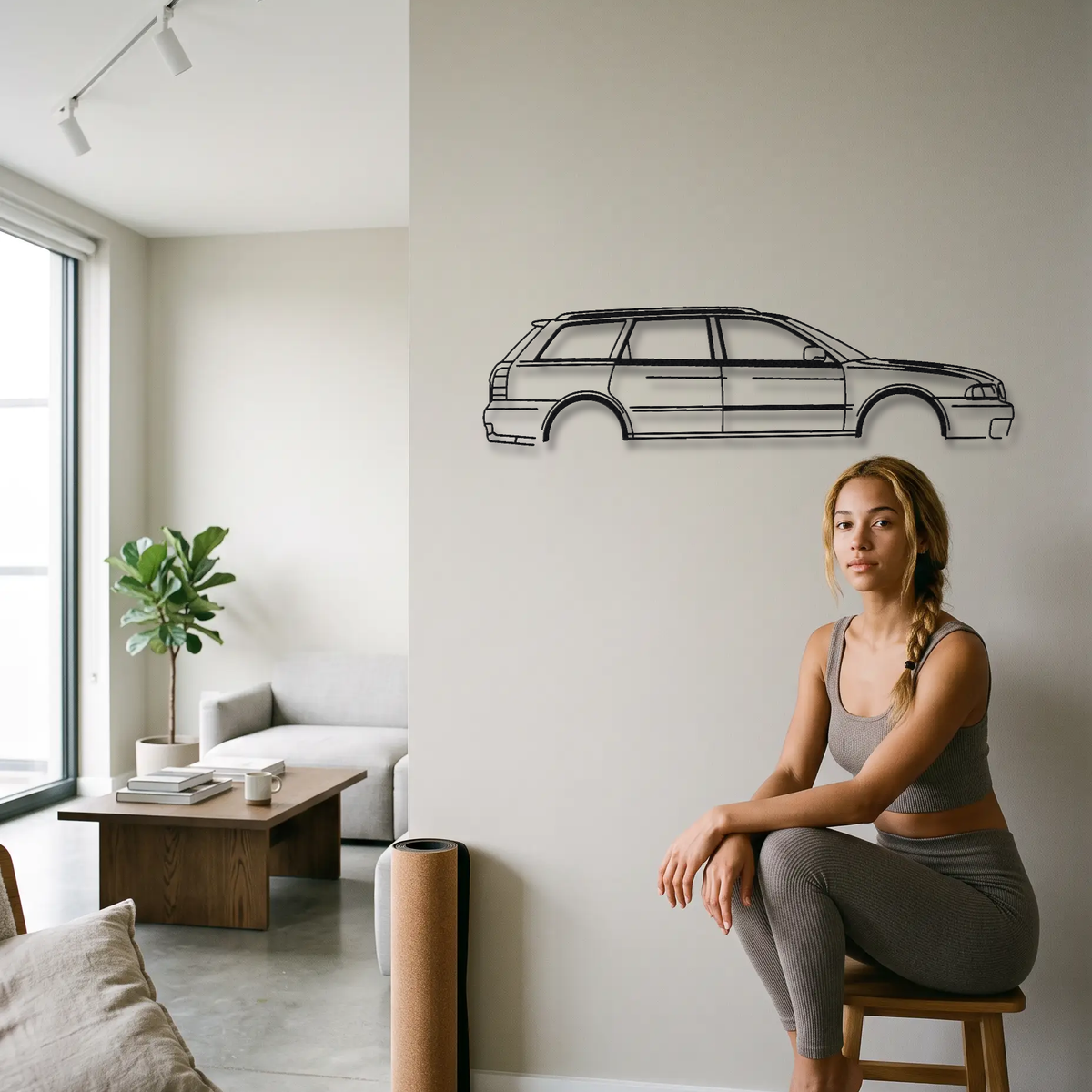 Audi RS4 Avant B5 metal wall art shown to scale beside a person