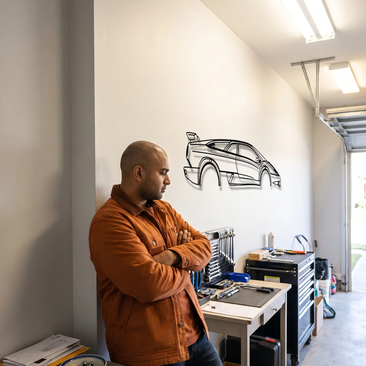 Lamborghini Diablo SV metal wall art shown to scale beside a person