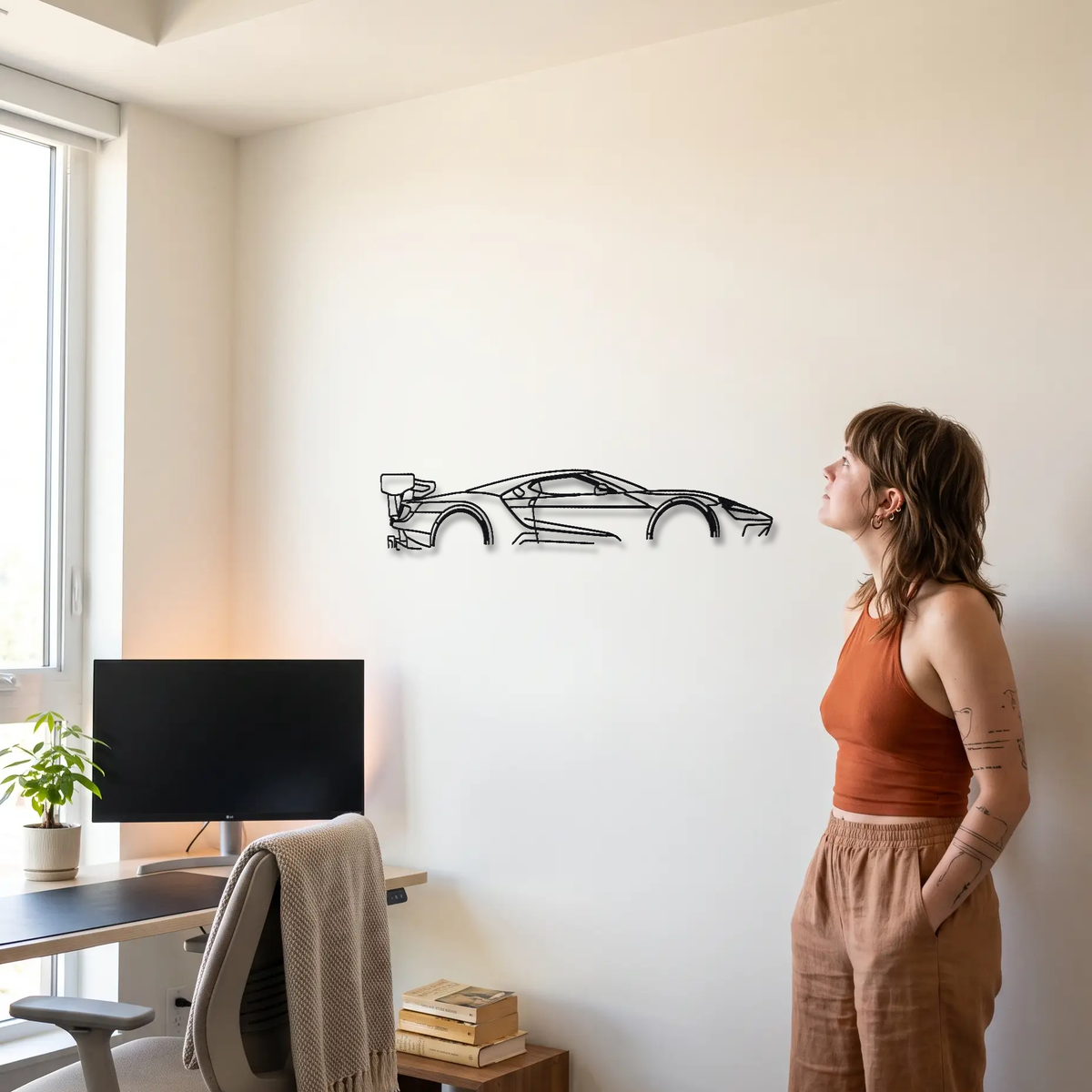 2019 Ford GT Mk II metal wall art shown to scale beside a person