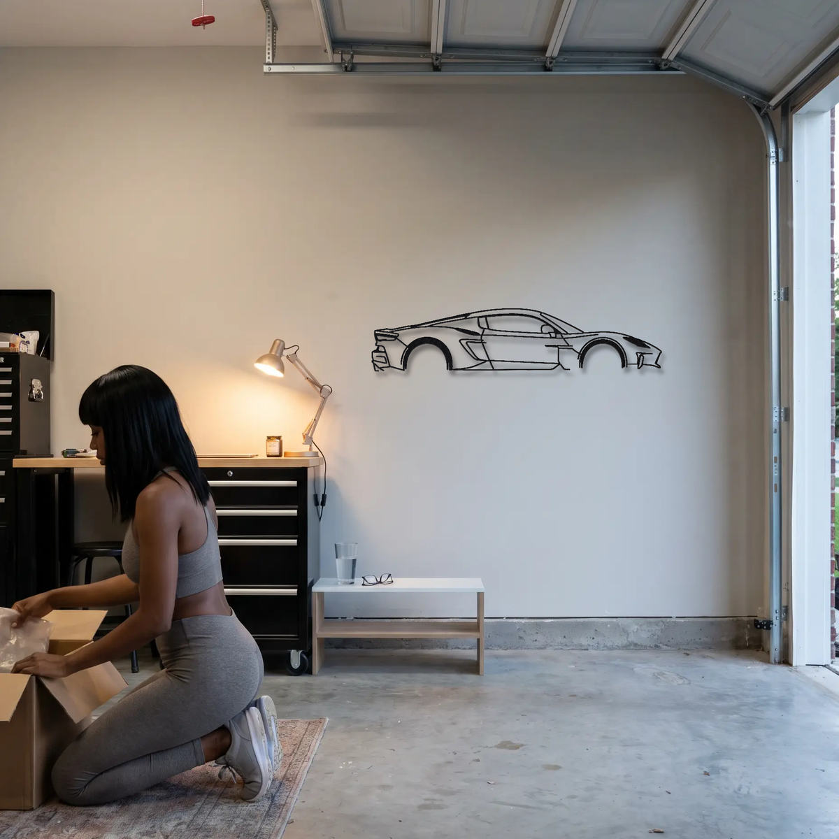 2024- Maserati MC20 GT2 Stradale metal wall art shown to scale beside a person