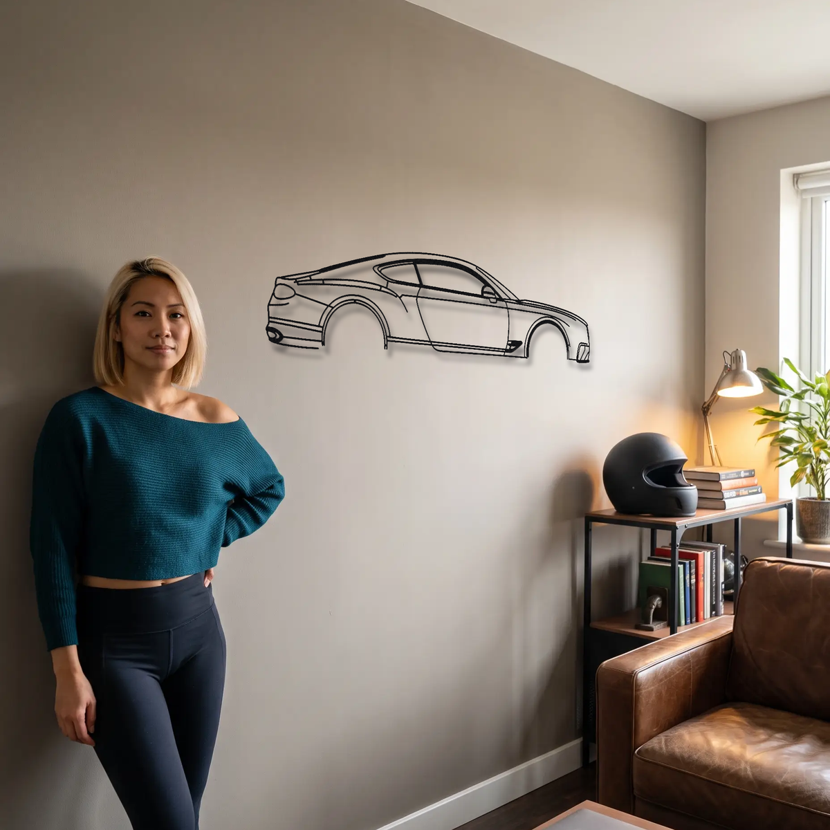 Bentley Continental Supersports Gen 2 metal wall art shown to scale beside a person