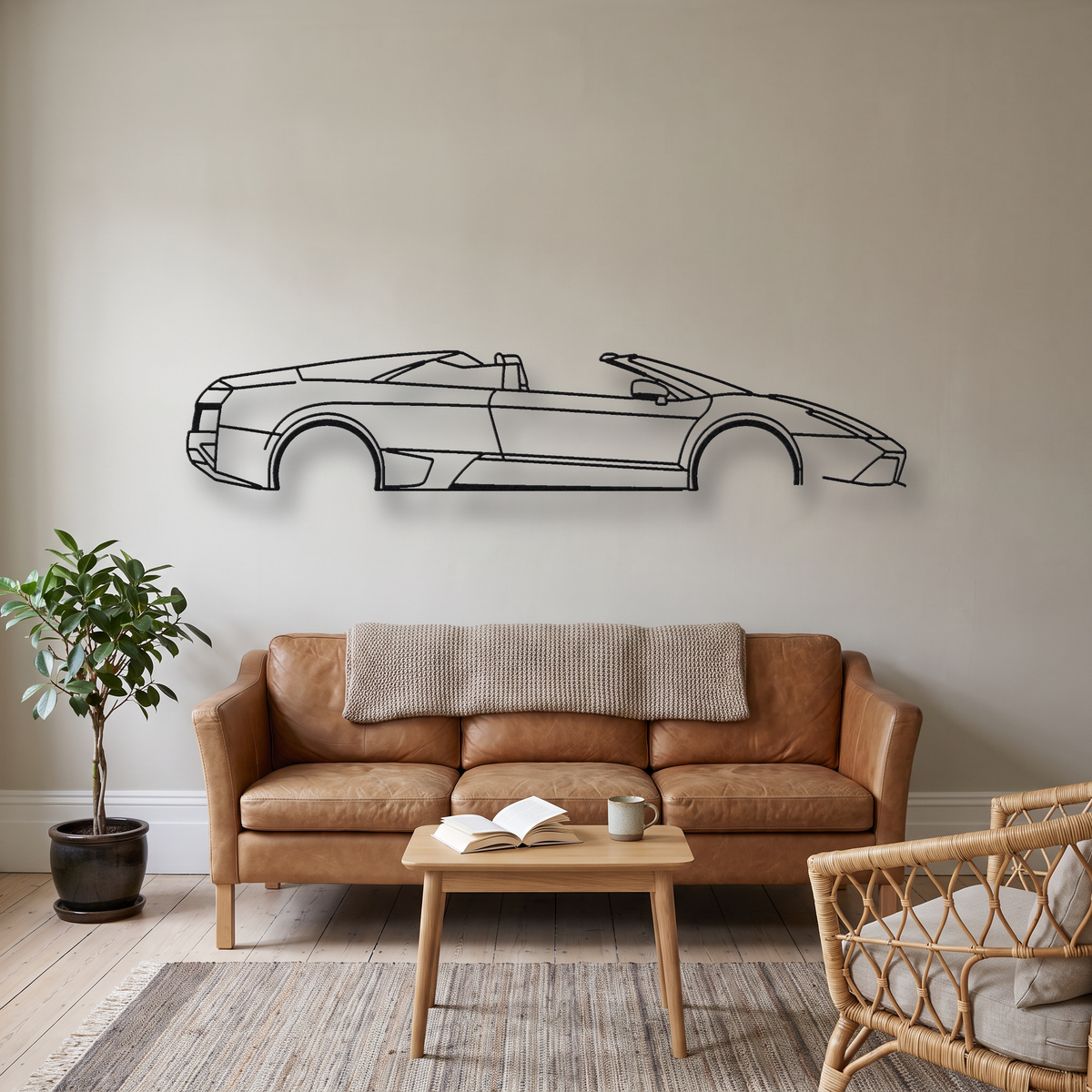 Lamborghini Murciélago LP640 Roadster metal wall art silhouette, front view on wall