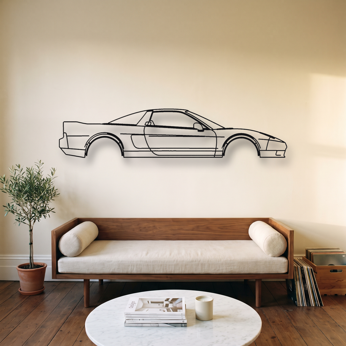 Honda NSX NA1/NA2 metal wall art silhouette, front view on wall