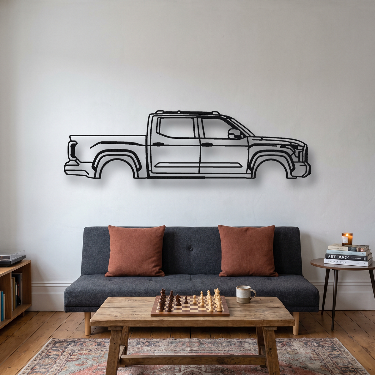 2022- Toyota Tundra TRD Pro XK70 metal wall art silhouette, front view on wall