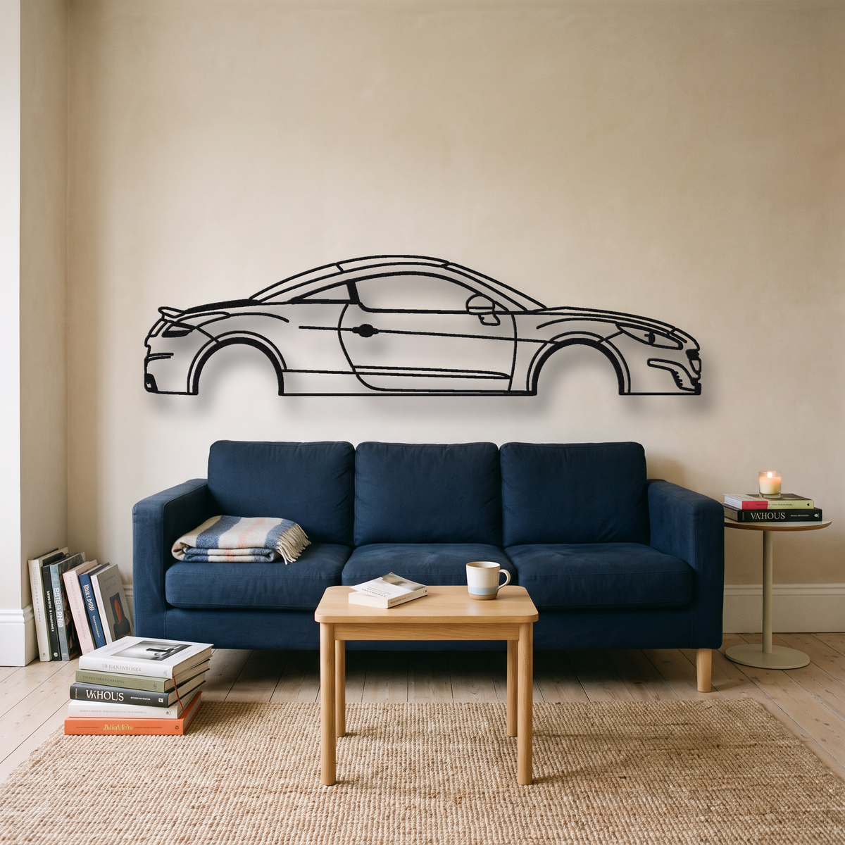 2014-15 Peugeot RCZ R metal wall art silhouette, front view on wall