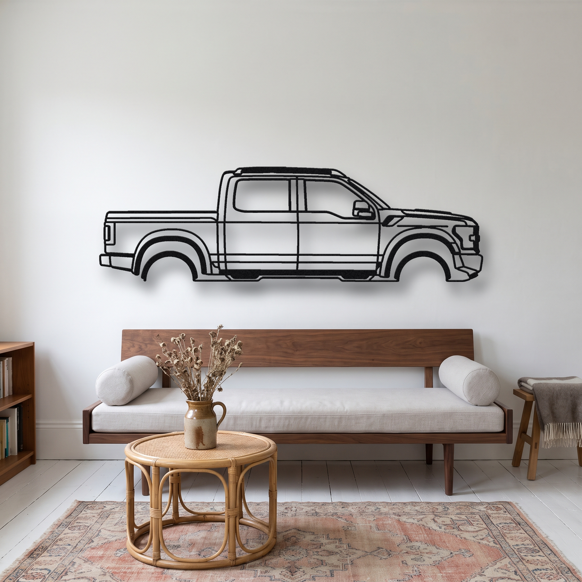 2021- Hennessey VelociRaptor 600 metal wall art silhouette, front view on wall