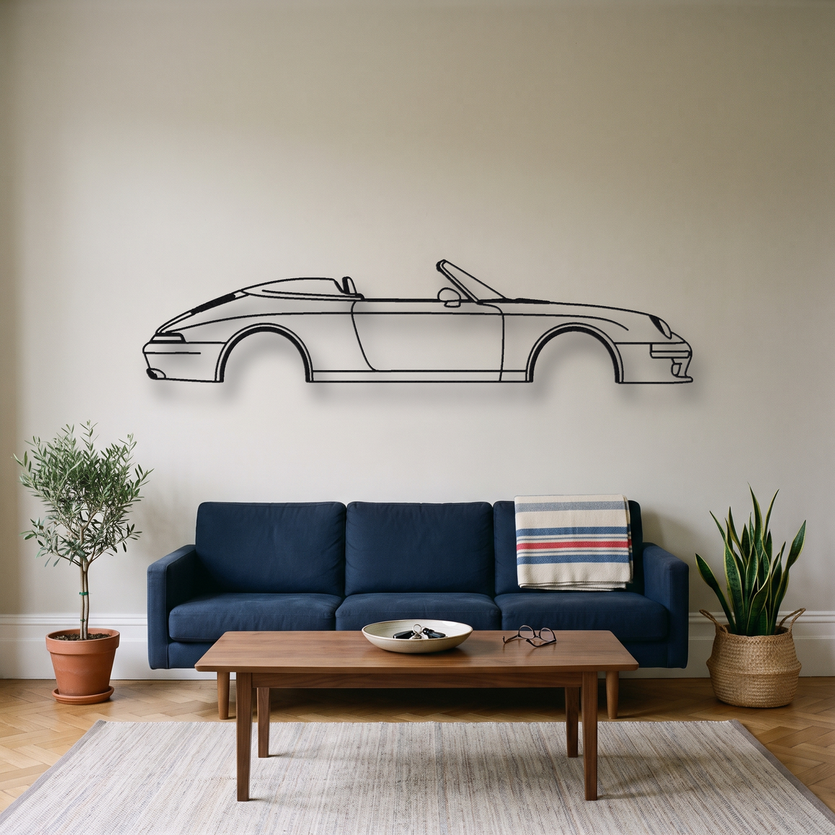 2021 Gunther Werks Speedster 993 metal wall art silhouette, front view on wall