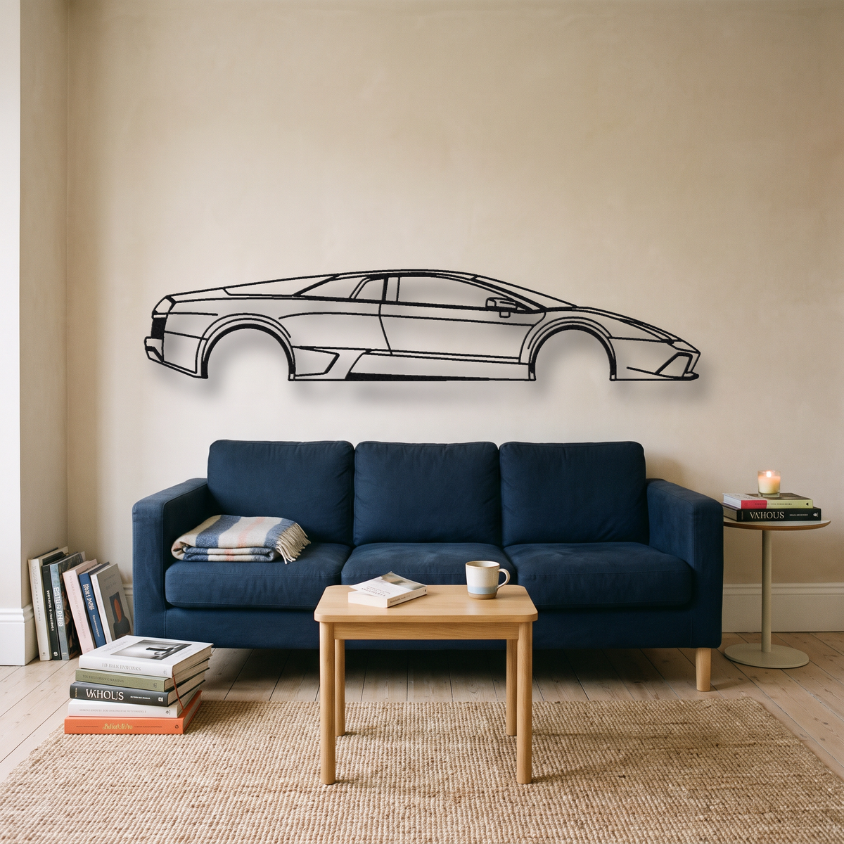 Lamborghini Murciélago LP640 metal wall art silhouette, front view on wall