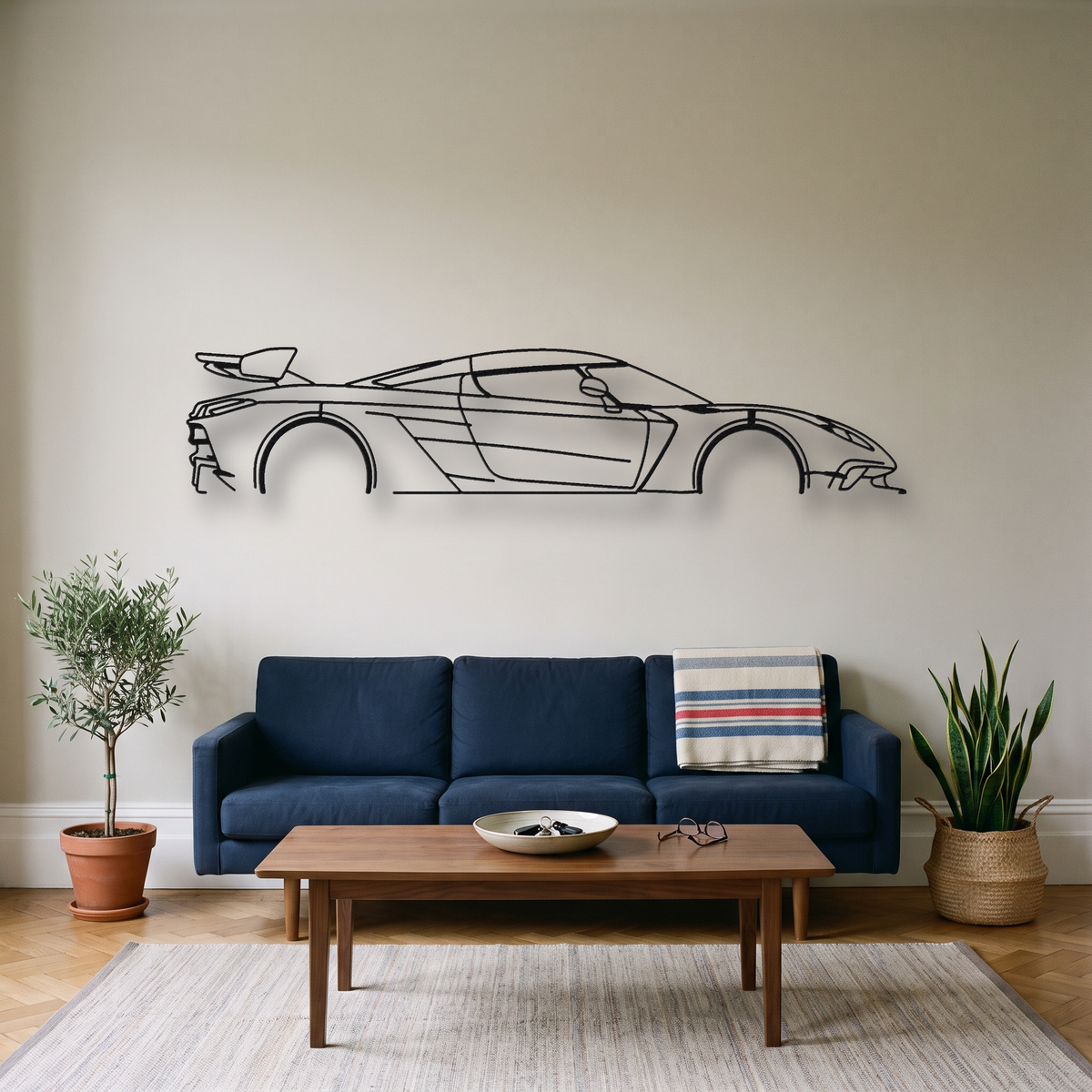 Koenigsegg Jesko Attack metal wall art silhouette, front view on wall