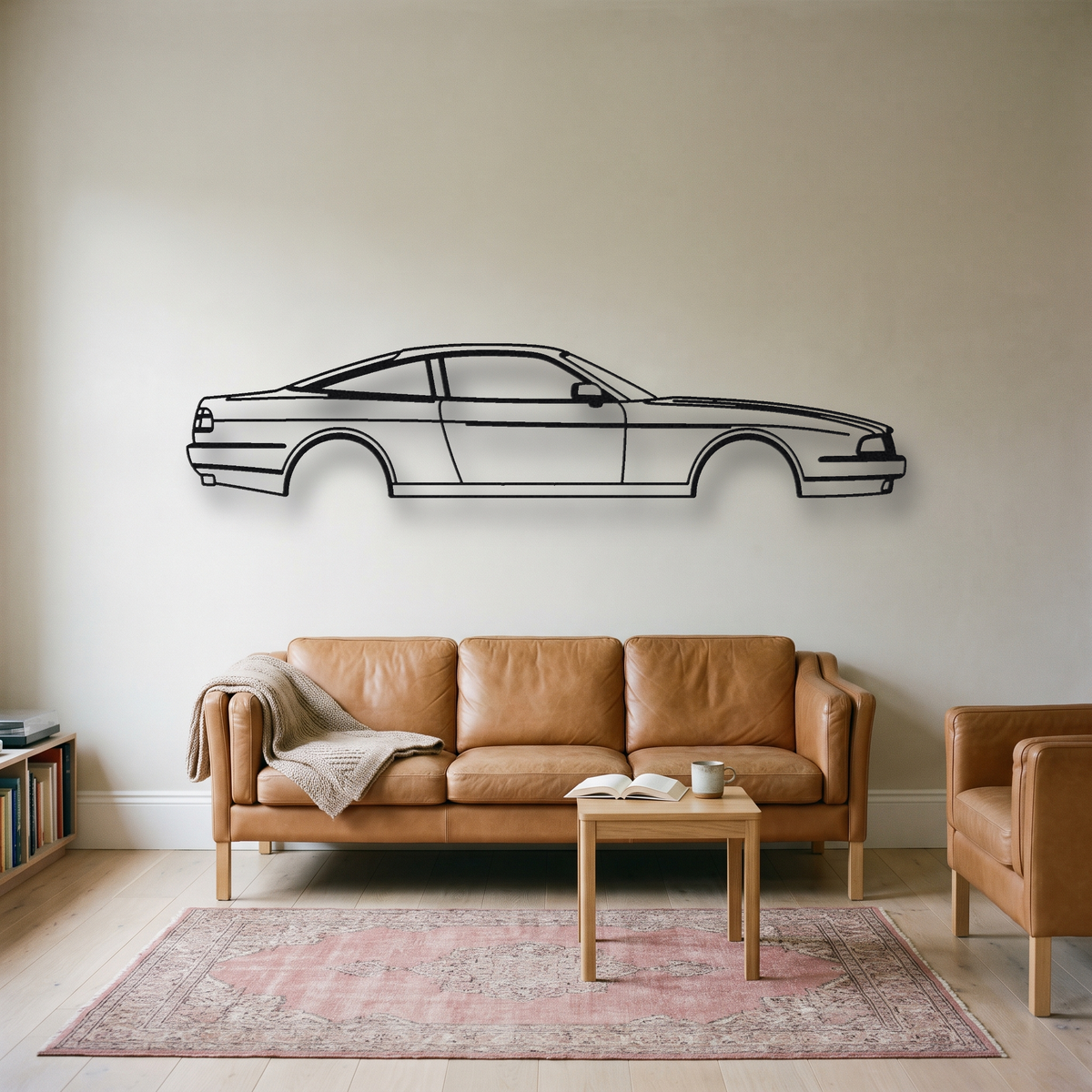 1989-2000 Aston Martin Virage metal wall art silhouette, front view on wall