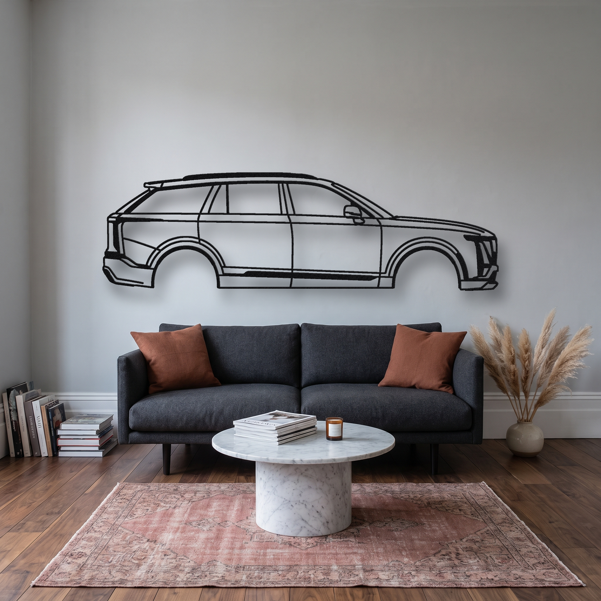2026- Cadillac Lyriq-V metal wall art silhouette, front view on wall
