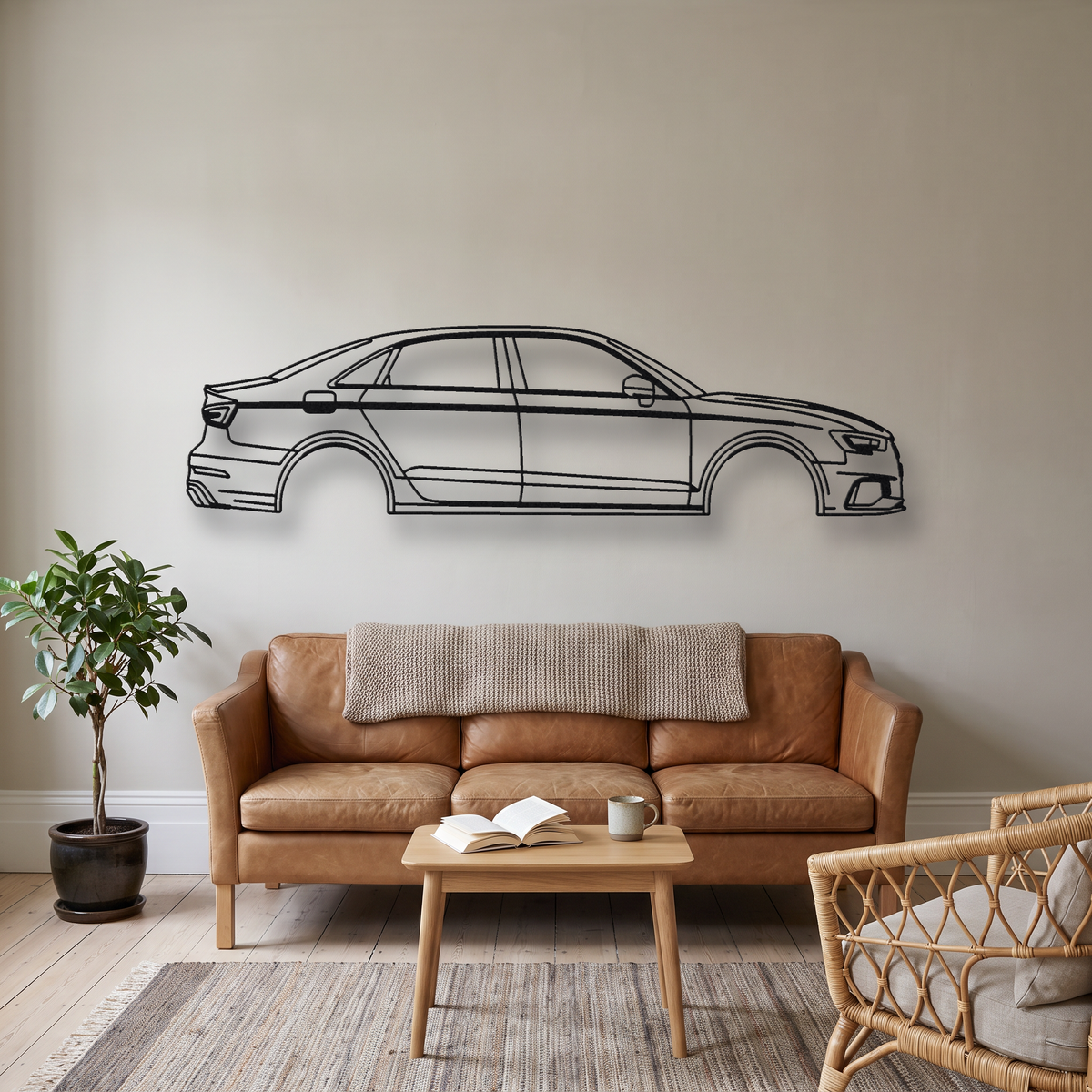 Audi RS3 Sedan 8V metal wall art silhouette, front view on wall