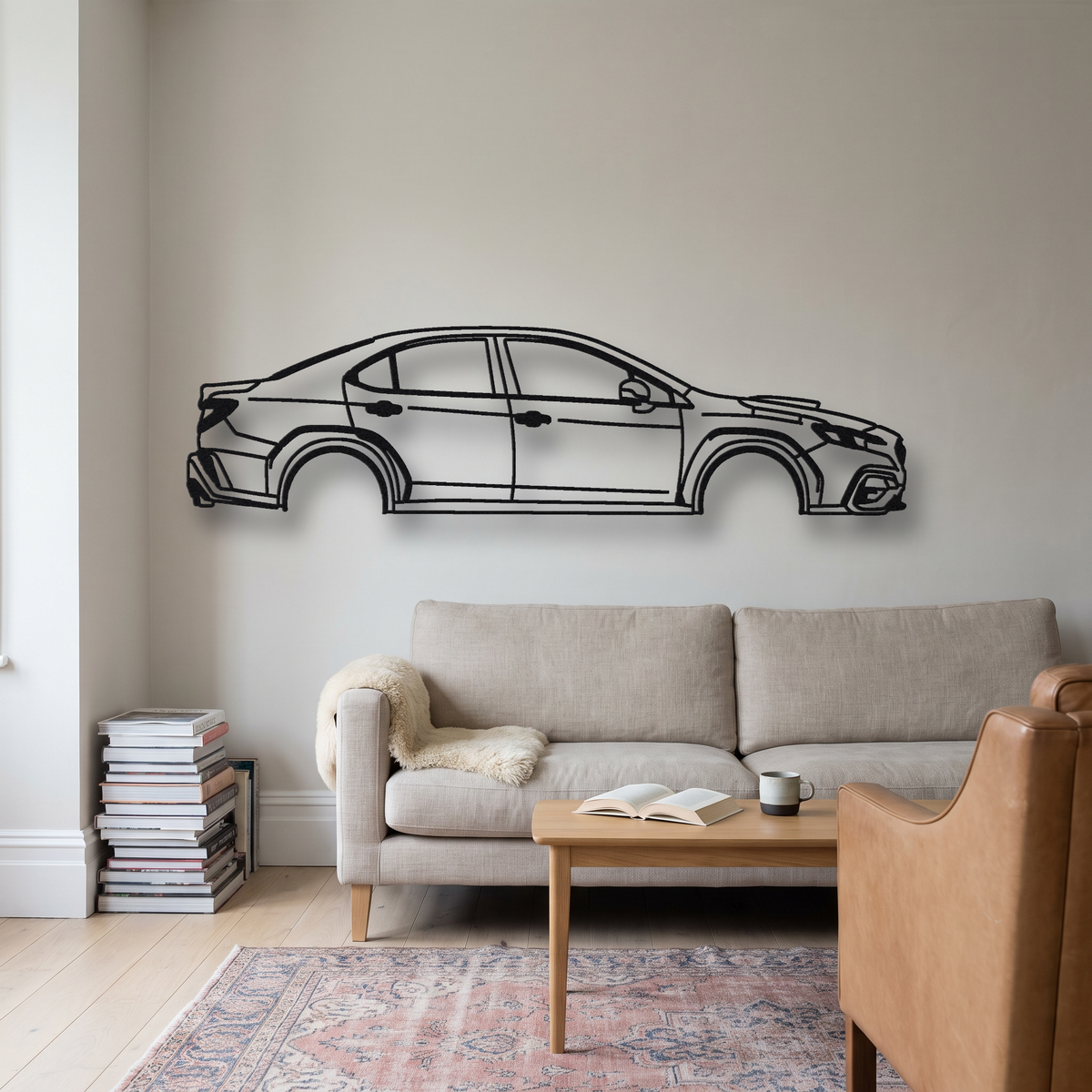 2025- Subaru WRX tS VB metal wall art silhouette, front view on wall