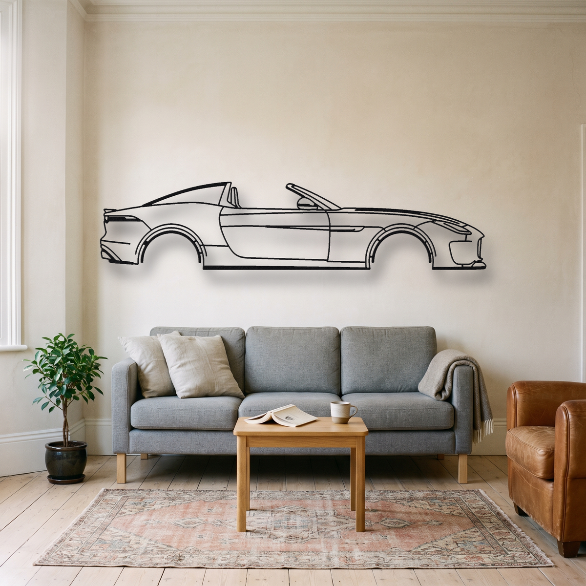Jaguar F-Type Project 7 metal wall art silhouette, front view on wall