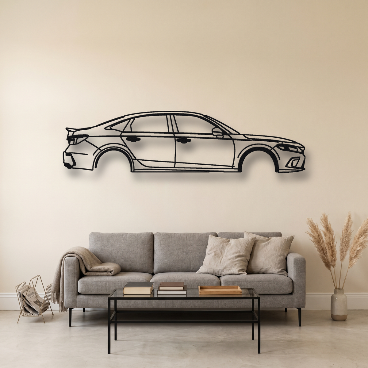 2022- Honda Civic Si FE1 11th Gen metal wall art silhouette, front view on wall