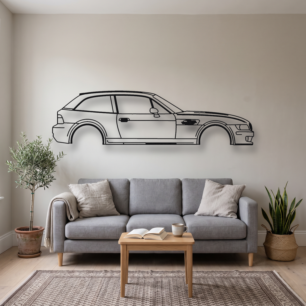 BMW Z3 M Coupe metal wall art silhouette, front view on wall
