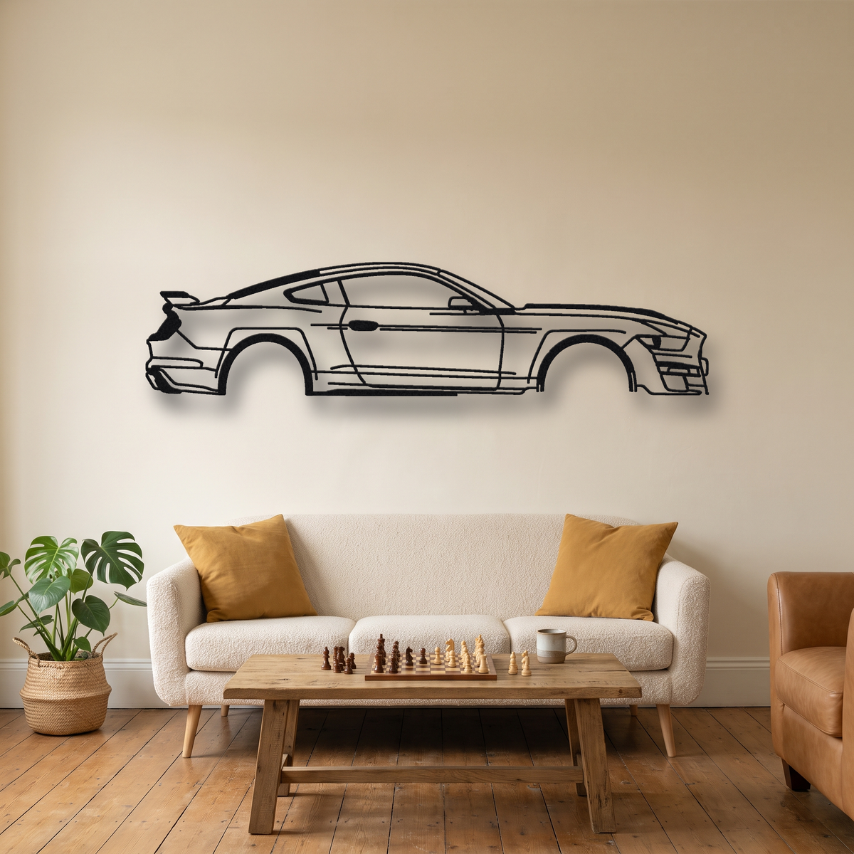 2020- Shelby American GT500 Super Snake S550 metal wall art silhouette, front view on wall