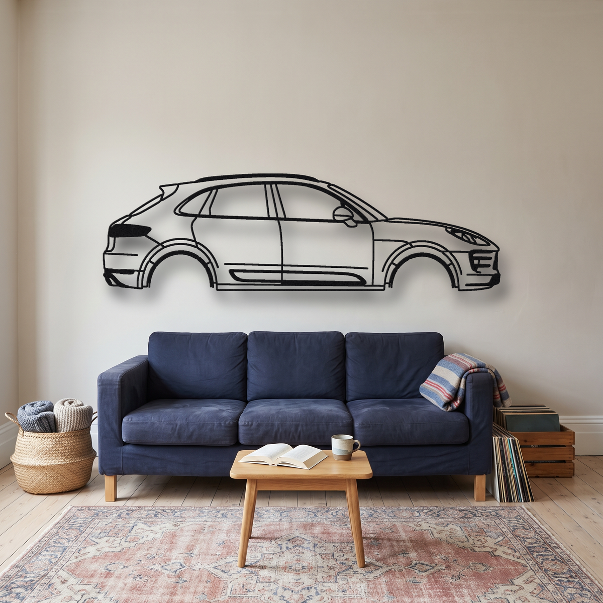 2015- Porsche Macan Turbo / GTS 95B metal wall art silhouette, front view on wall