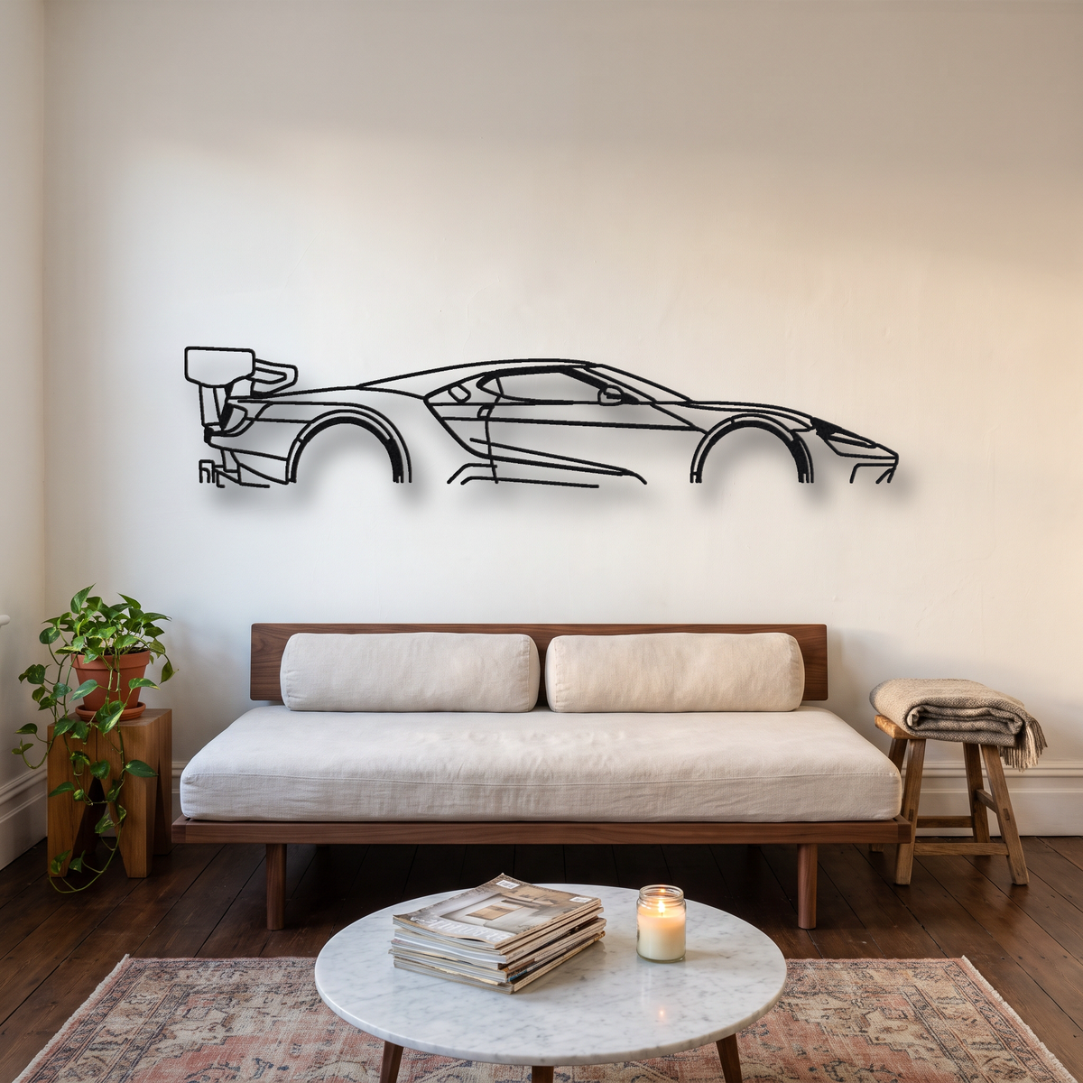 2019 Ford GT Mk II metal wall art silhouette, front view on wall