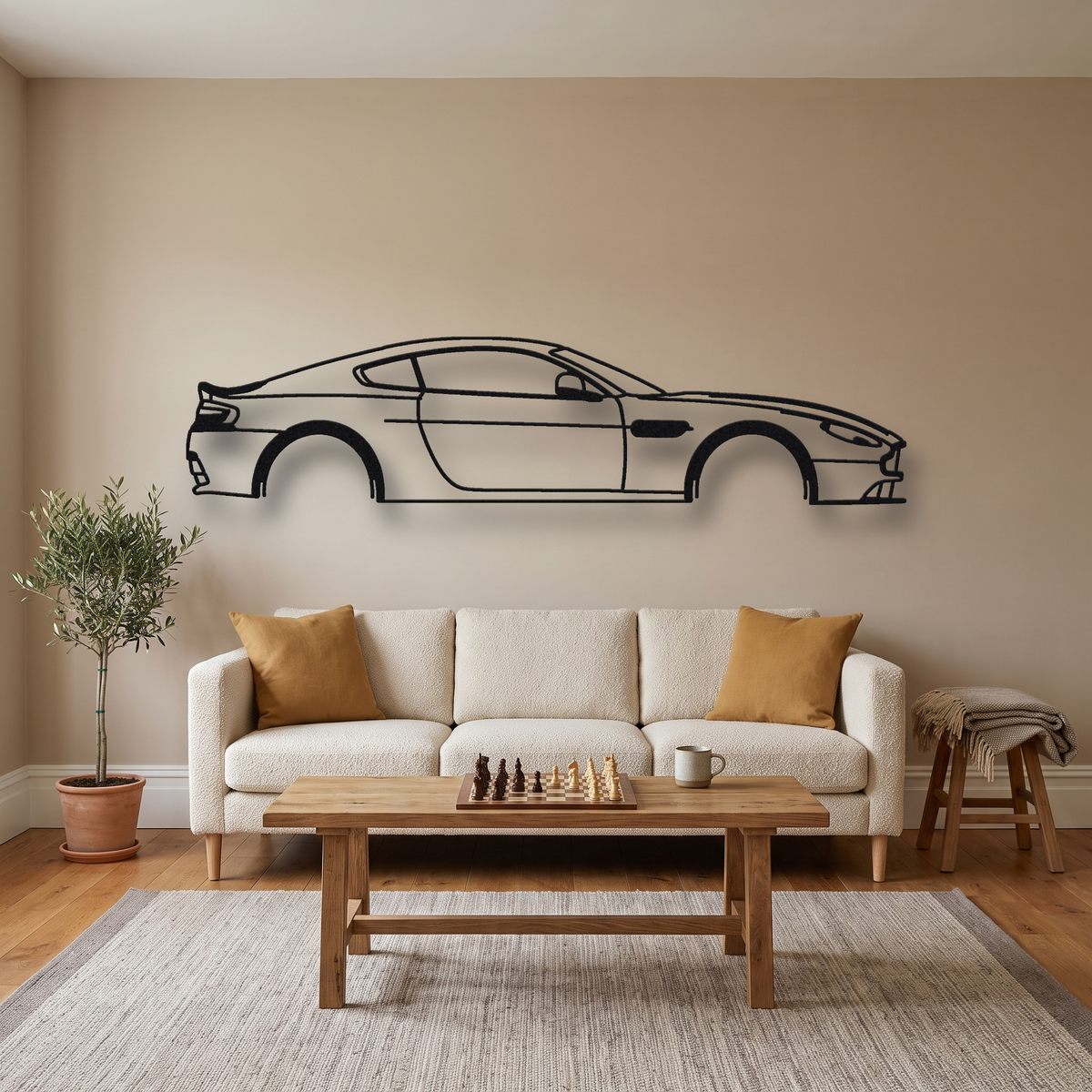 2014-16 Aston Martin V8 Vantage N430 metal wall art silhouette, front view on wall