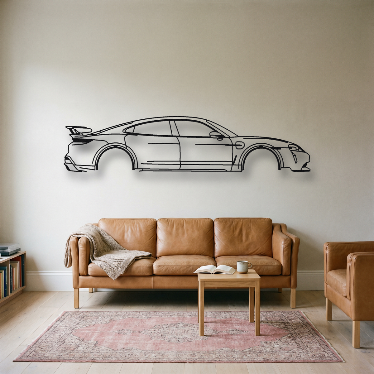Porsche Taycan Turbo GT Weissach Package metal wall art silhouette, front view on wall