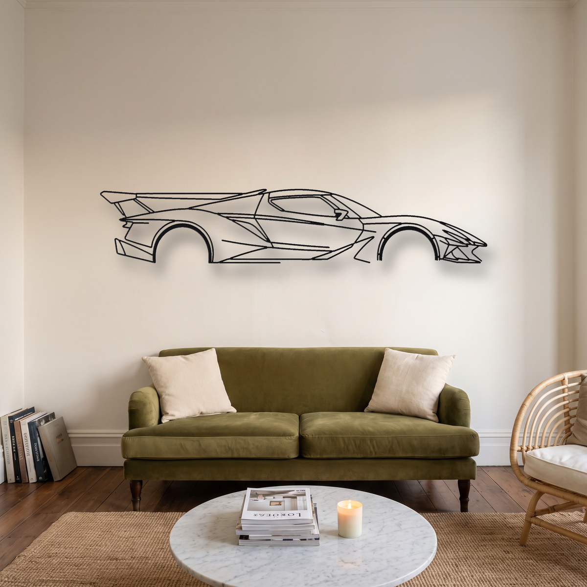 Apollo Intensa Emozione (IE) metal wall art silhouette, front view on wall