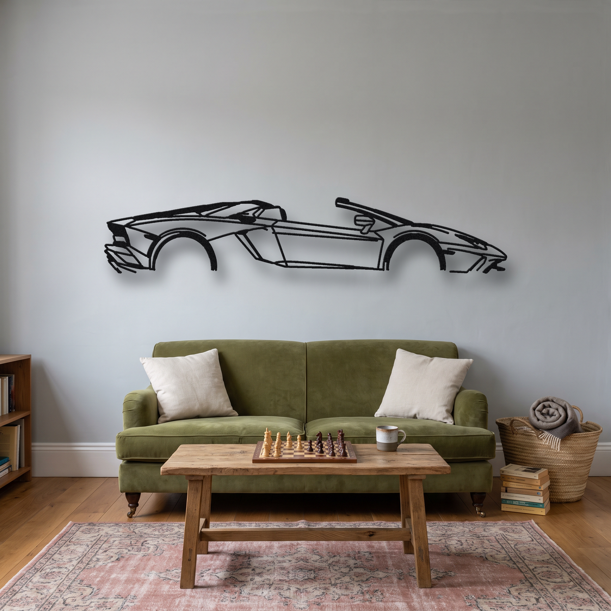 2018-19 Lamborghini Aventador S Roadster LP740-4 metal wall art silhouette, front view on wall