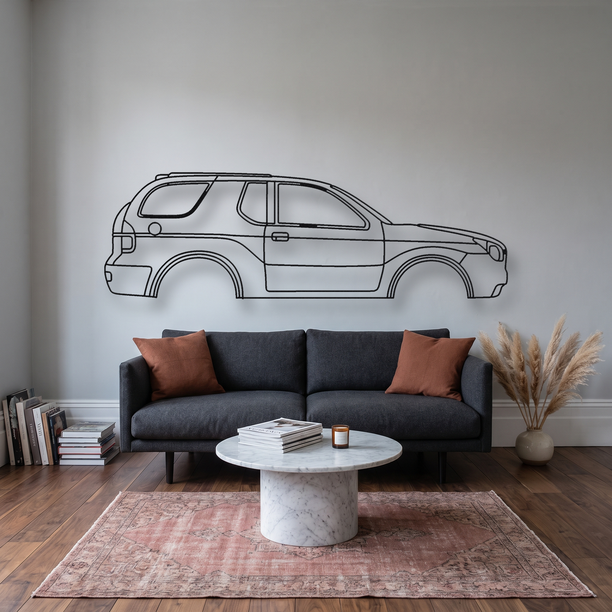 Isuzu VehiCROSS metal wall art silhouette, front view on wall
