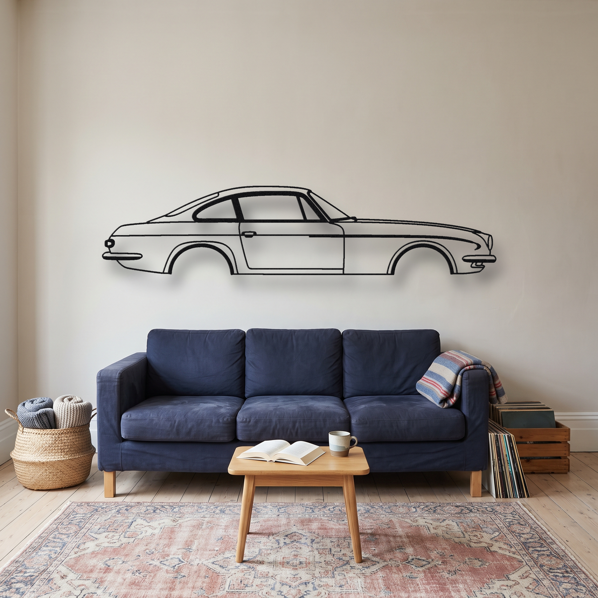 Lamborghini 400 GT 2+2 metal wall art silhouette, front view on wall