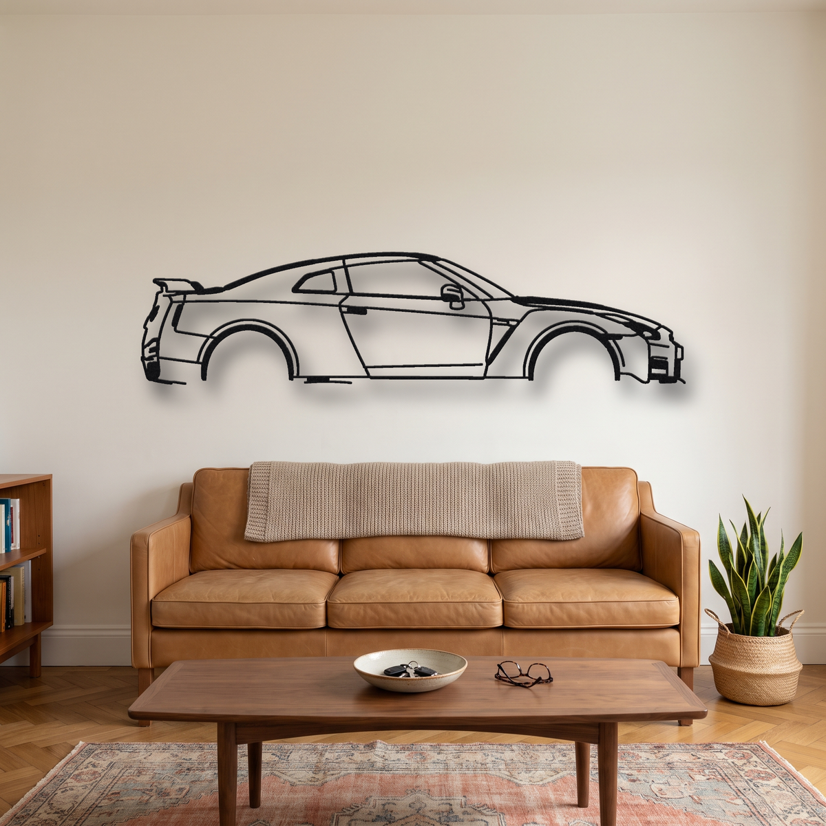 2014- Nissan GT-R NISMO R35 metal wall art silhouette, front view on wall