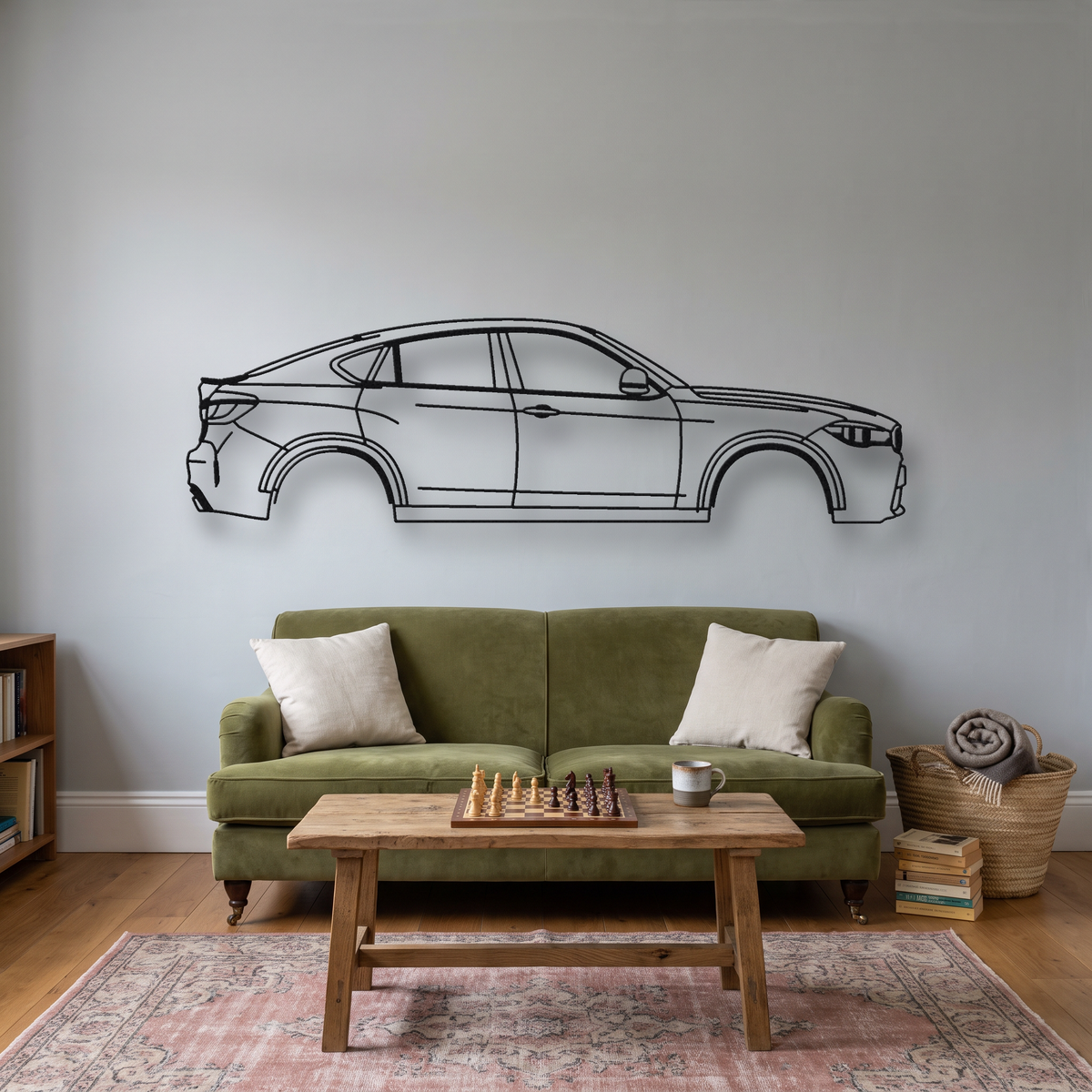 BMW X6M F86 metal wall art silhouette, front view on wall