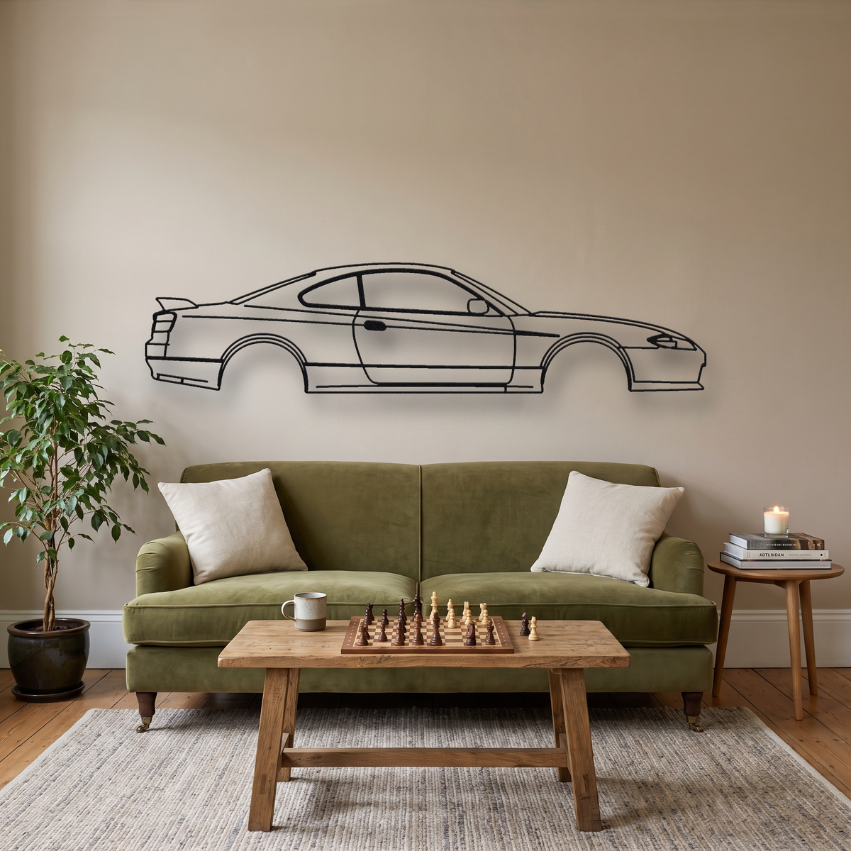 Nissan Silvia S15 metal wall art silhouette, front view on wall